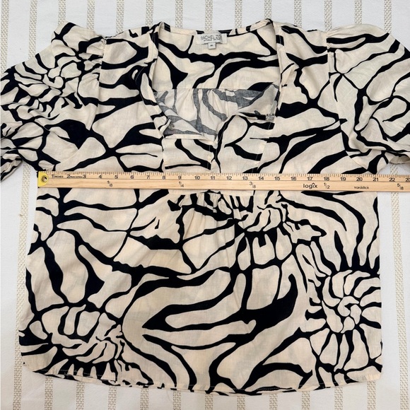 Rachel Zoe Linen Blend Puff Sleeve Blouse XL Abstract Print Boho Chic - Picture 7 of 10